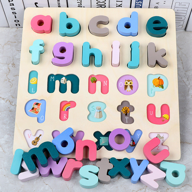Tabla de letras de madera Montessori Mayúsculas/Minúsculas - Mejores juguetes para aprender el abecedario