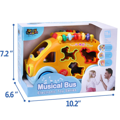 Fidtoy Musical Activity Bus Toy with Animal Puzzle for Toddlers