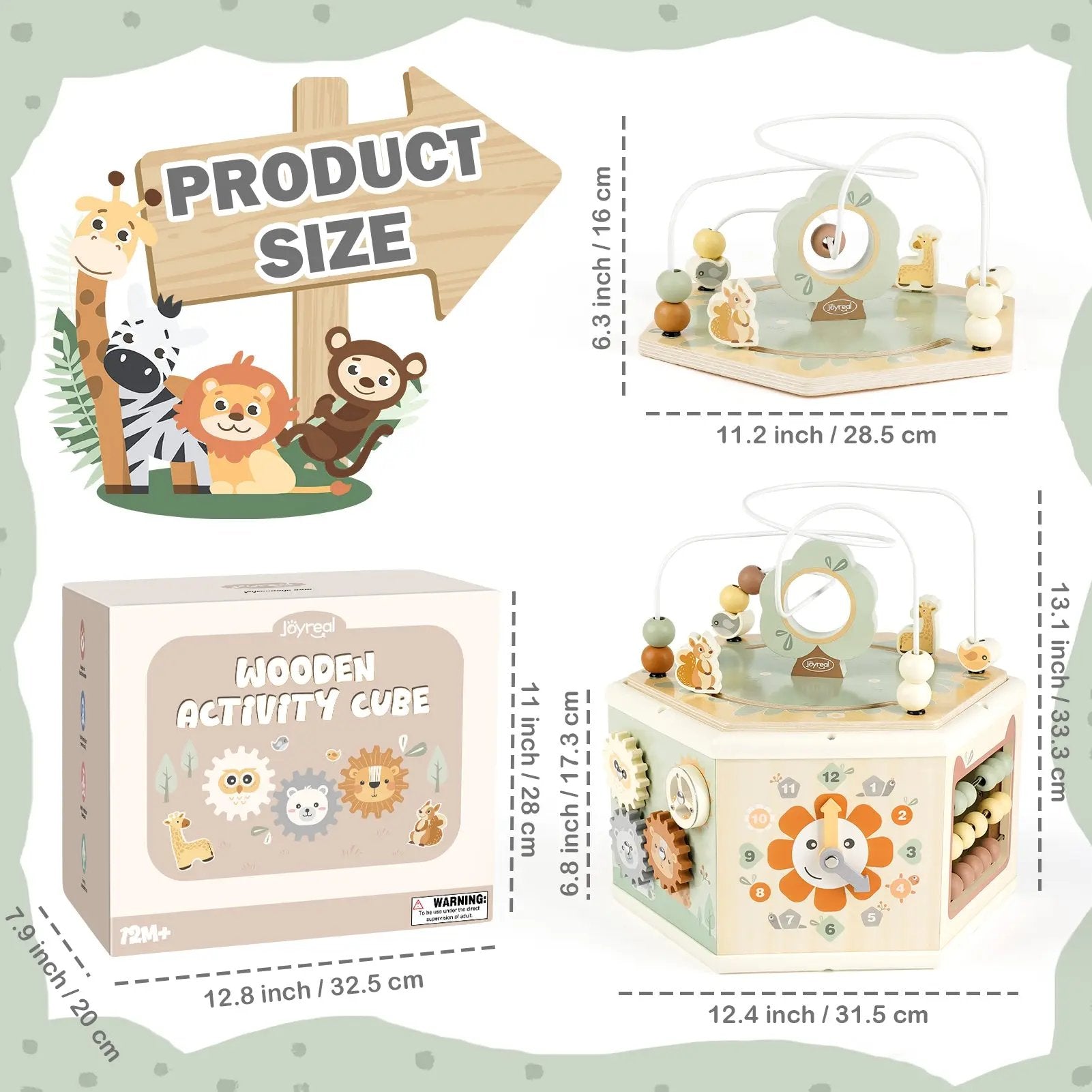 Fidtoy Cubo de actividades de madera 11 en 1, juguete Montessori para el centro de aprendizaje de niños pequeños de 1 a 4 años