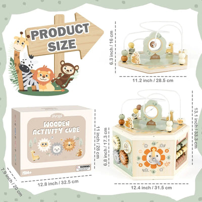 Fidtoy Cubo de actividades de madera 11 en 1, juguete Montessori para el centro de aprendizaje de niños pequeños de 1 a 4 años