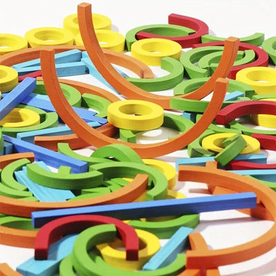 Fidtoy Wooden Sticks and Rings Pattern Matching Puzzle Cards Montessori Fine Motor Memory Toy for Kids Ages 3 to 8