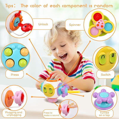 Fidtoy 6-in-1 Busy Catch Ball Activity Cube for Toddlers, Montessori Sensory Busy Cube with Switches, Plug, Rabbit Key, Fidget Spinner and Fine Motor Activities Age 18M+