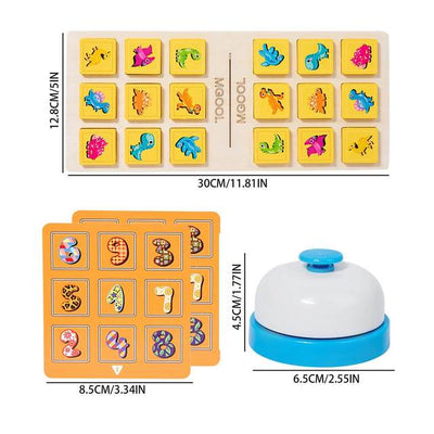 Fidtoy Interactive Dinosaur and Number Matching Bell Game for Two Players Wooden Pattern Puzzle Toy