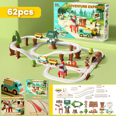 Set de vías de tren motorizado de aventura en el bosque Fidtoy 62 piezas