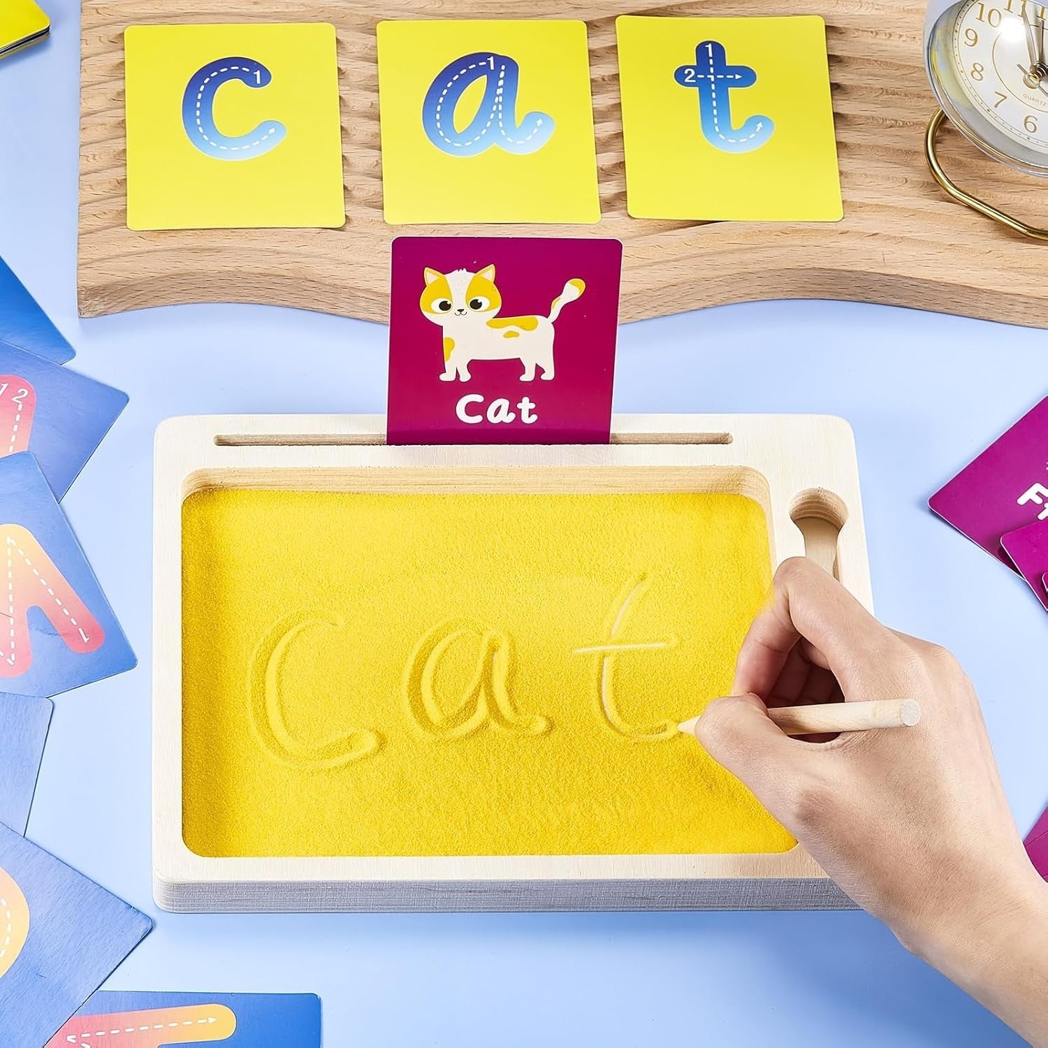 Kit Montessori de traçage préscolaire avec plateau de sable en bois - 557