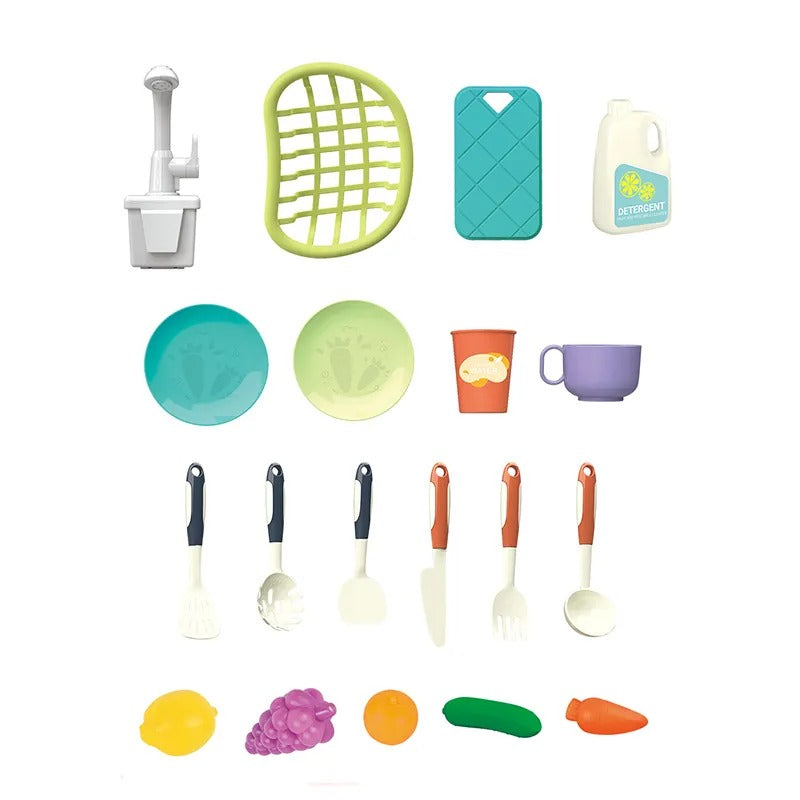 Fidtoy Kitchen Tools Wash Basin Pretend Play Sink Set with Running Water for Kids Role Play