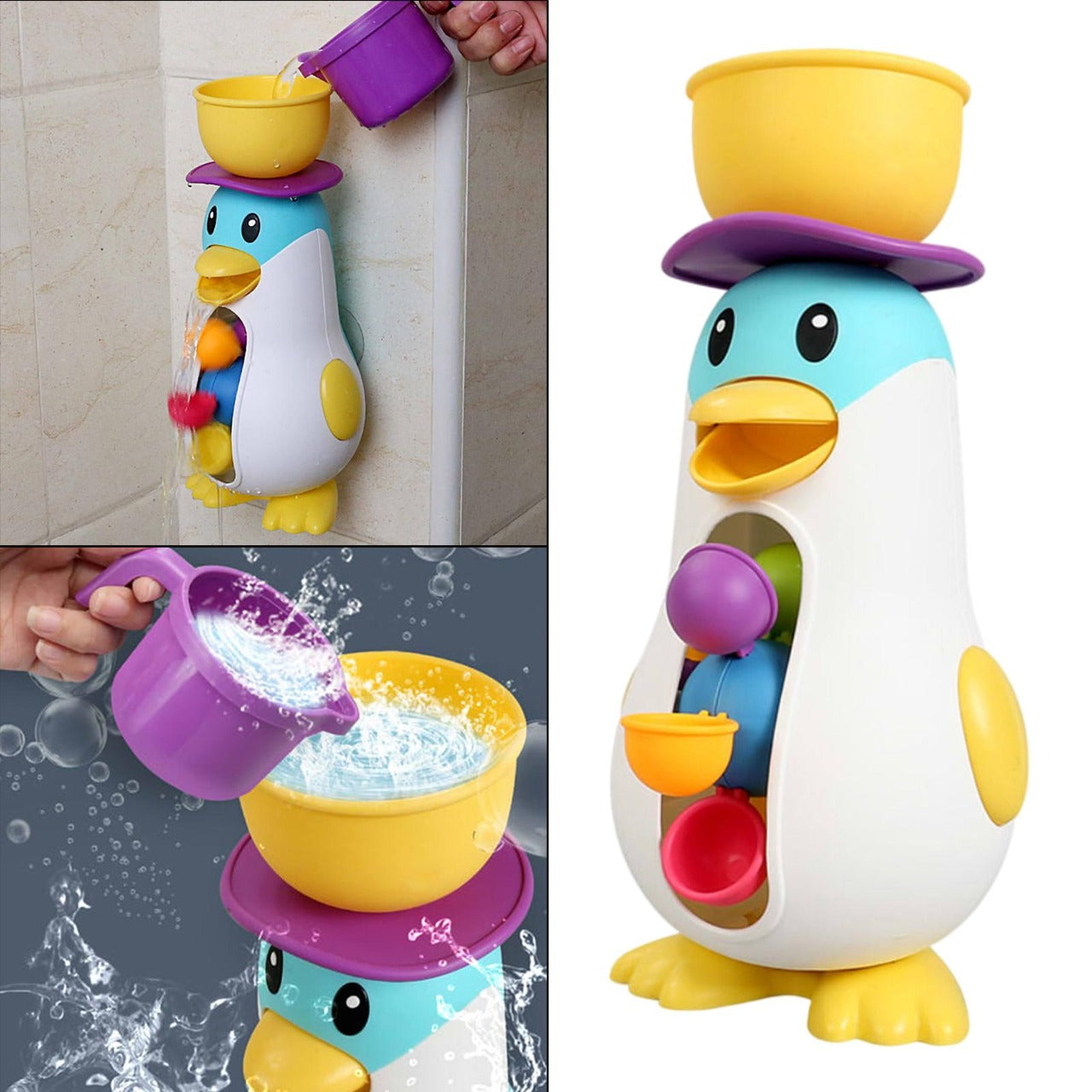 Divertido Juguete de Baño de Pingüino con Rueda Hidráulica - 010