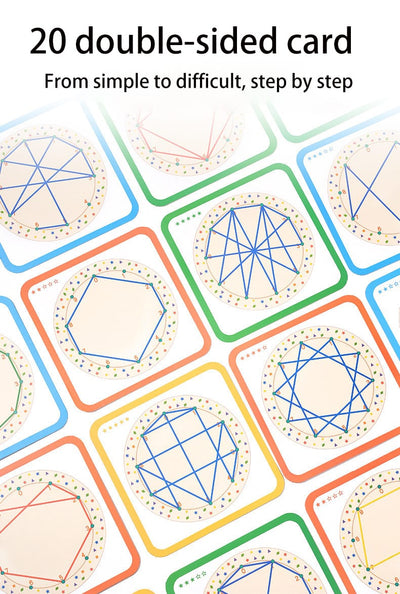 Fidtoy Wooden Geoboard Thread Winding Pattern Kit Montessori Lacing Board with 20 Double-Sided Cards and 3 Threads for Kids Ages 3+