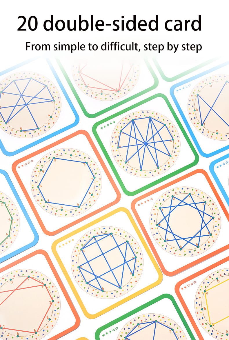 Fidtoy Wooden Geoboard Thread Winding Pattern Kit Montessori Lacing Board with 20 Double-Sided Cards and 3 Threads for Kids Ages 3+