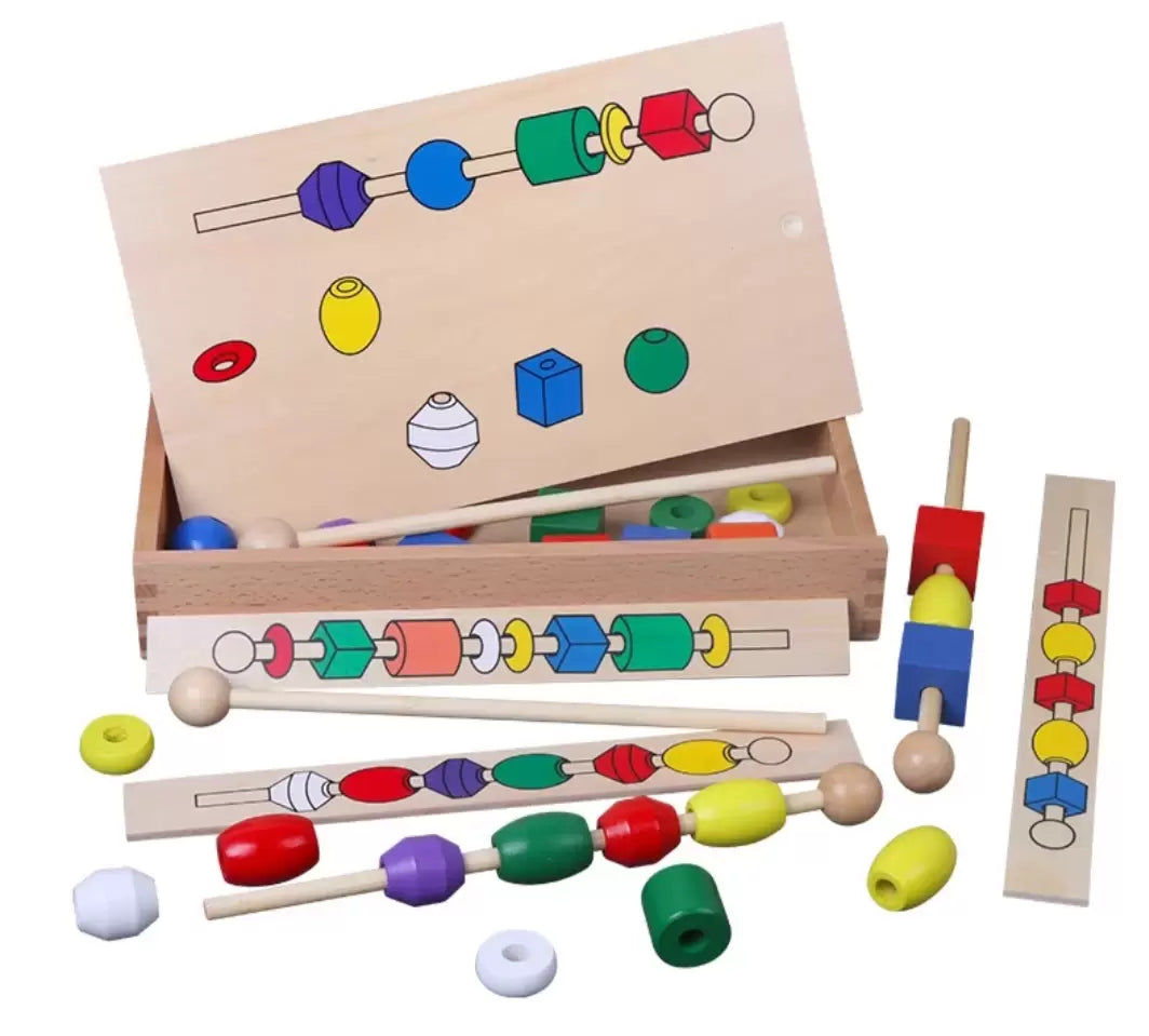 Fidtoy Perles à enfiler en bois pour tout-petits, jouet d'apprentissage des habiletés motrices fines, perles de laçage Montessori pour le jeu calme préscolaire