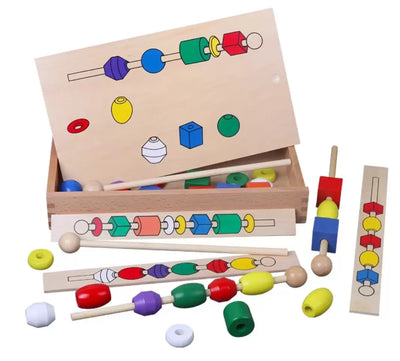 Fidtoy Perles à enfiler en bois pour tout-petits, jouet d'apprentissage des habiletés motrices fines, perles de laçage Montessori pour le jeu calme préscolaire