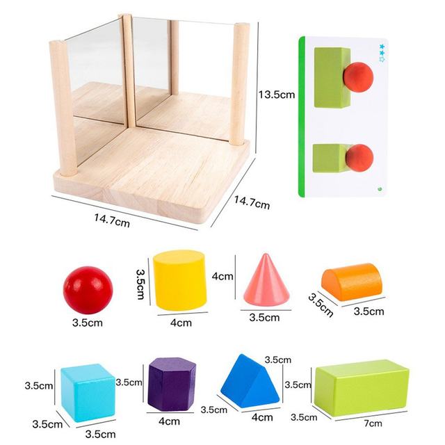Fidtoy Mirror Wooden 3D Shape Pattern Blocks Montessori Geometry Puzzle Toy for Kids Spatial Learning Play