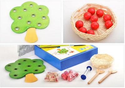 Bandeja de clavijas de árbol de manzana Montessori para contar B