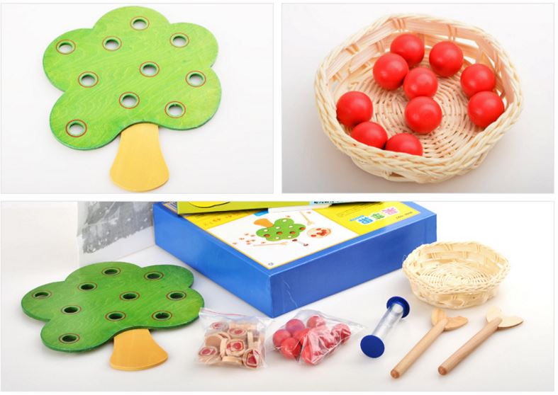 Bandeja de clavijas de árbol de manzana Montessori para contar B