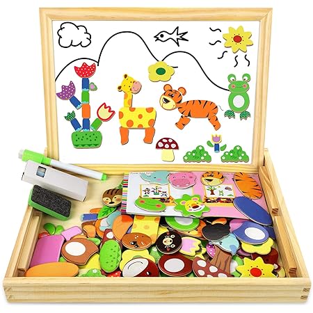 Fidtoy Double-Sided Magnetic & Drawing Board Puzzle for Kids – Montessori Learning Toy for Creativity & Fine Motor Skills