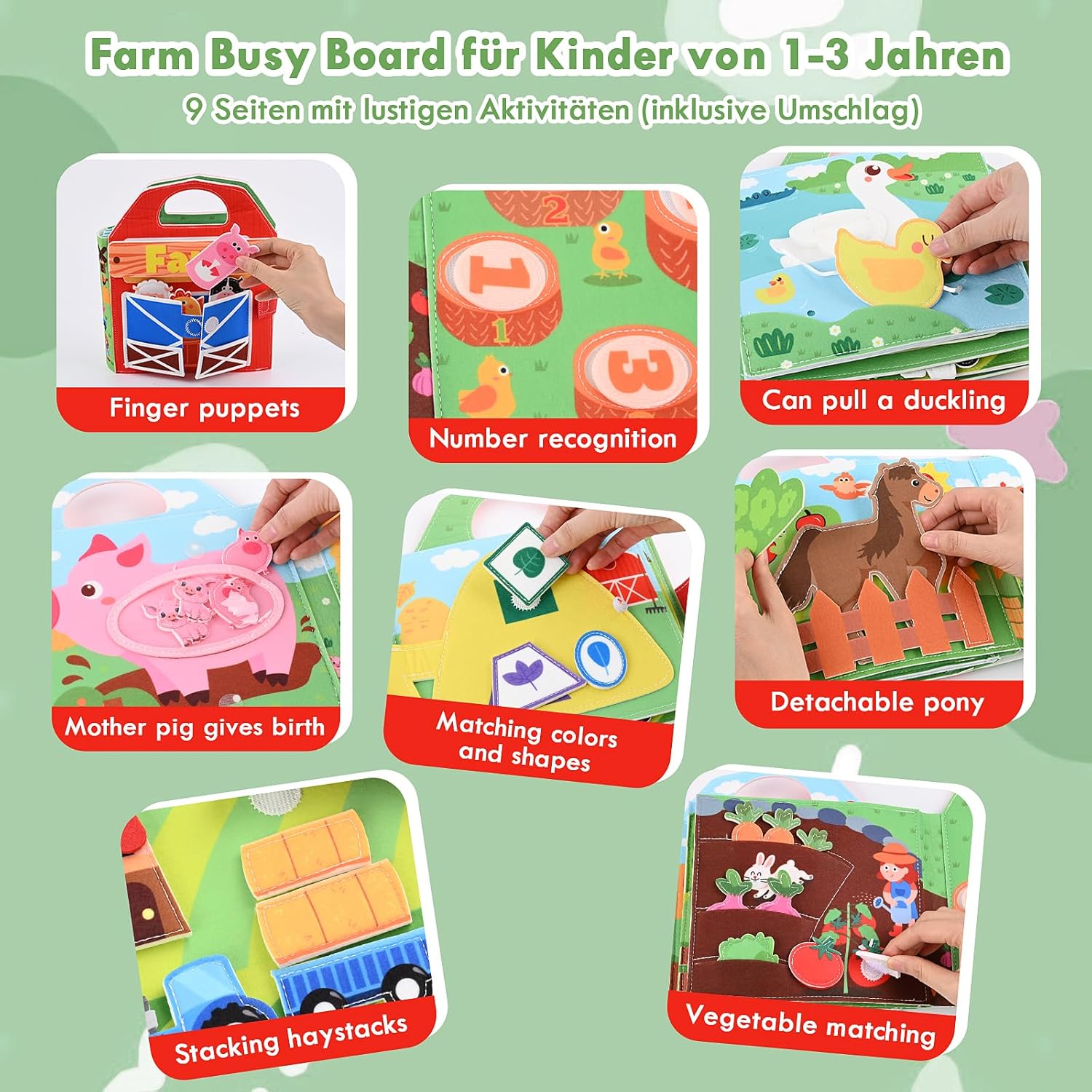 Libro tranquilo de granja de fieltro 3D, juguete Montessori de tablero de actividades de 1 a 3 años, tablero de actividades de libro tranquilo para niños, juguete de regalo para niñas y niños