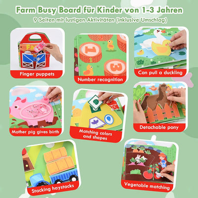Libro tranquilo de granja de fieltro 3D, juguete Montessori de tablero de actividades de 1 a 3 años, tablero de actividades de libro tranquilo para niños, juguete de regalo para niñas y niños