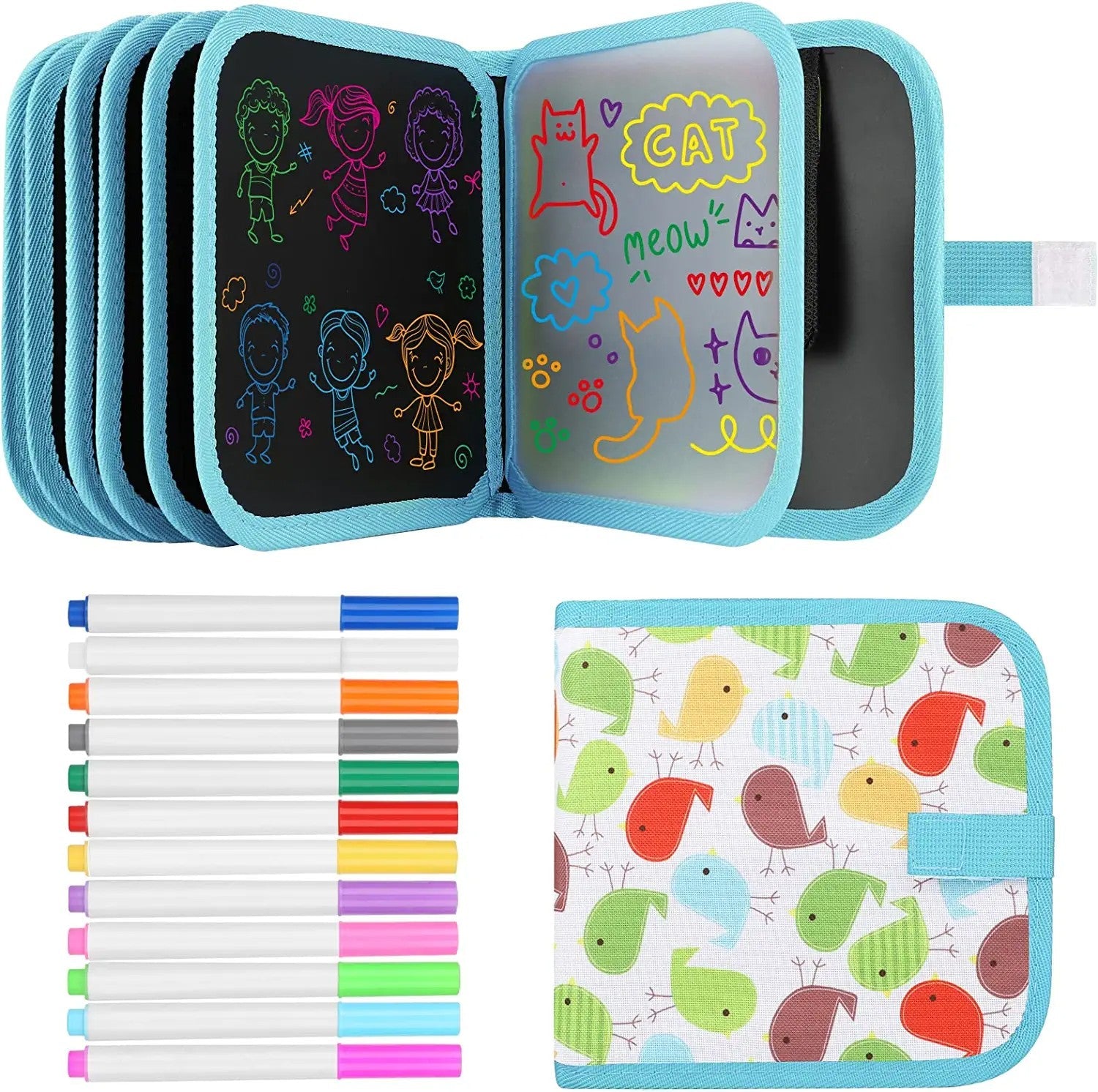 Fidtoy Livre de Dessin Réutilisable pour Enfants – Cahier de Gribouillage Effaçable avec Marqueurs Lavables, Tablette de Dessin Portable pour Voyage, Thème Dinosaure et Pratique d'Écriture Créative