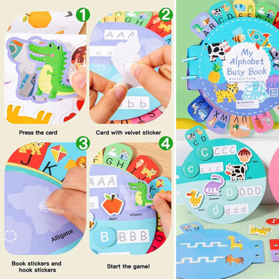 Be2BeKidz Alphabet Learning Busy Book for Toddlers 1–3 | Montessori ABC Activity Book for Kids | Babybus Style Educational Toy for Preschool Learning & Fine Motor Skills Development