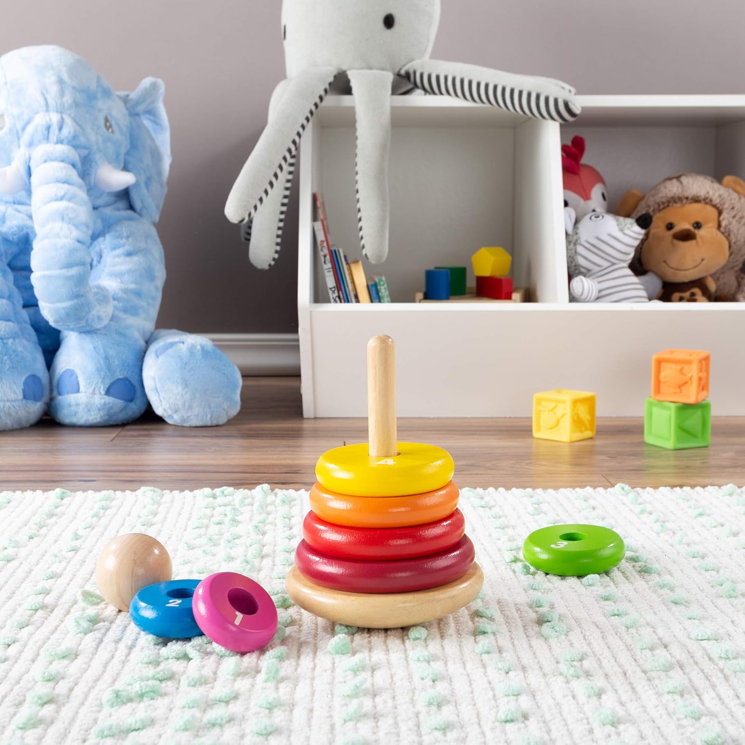Fidtoy Tour à empiler Arc-en-ciel en bois pour tout-petits, jouet de comptage