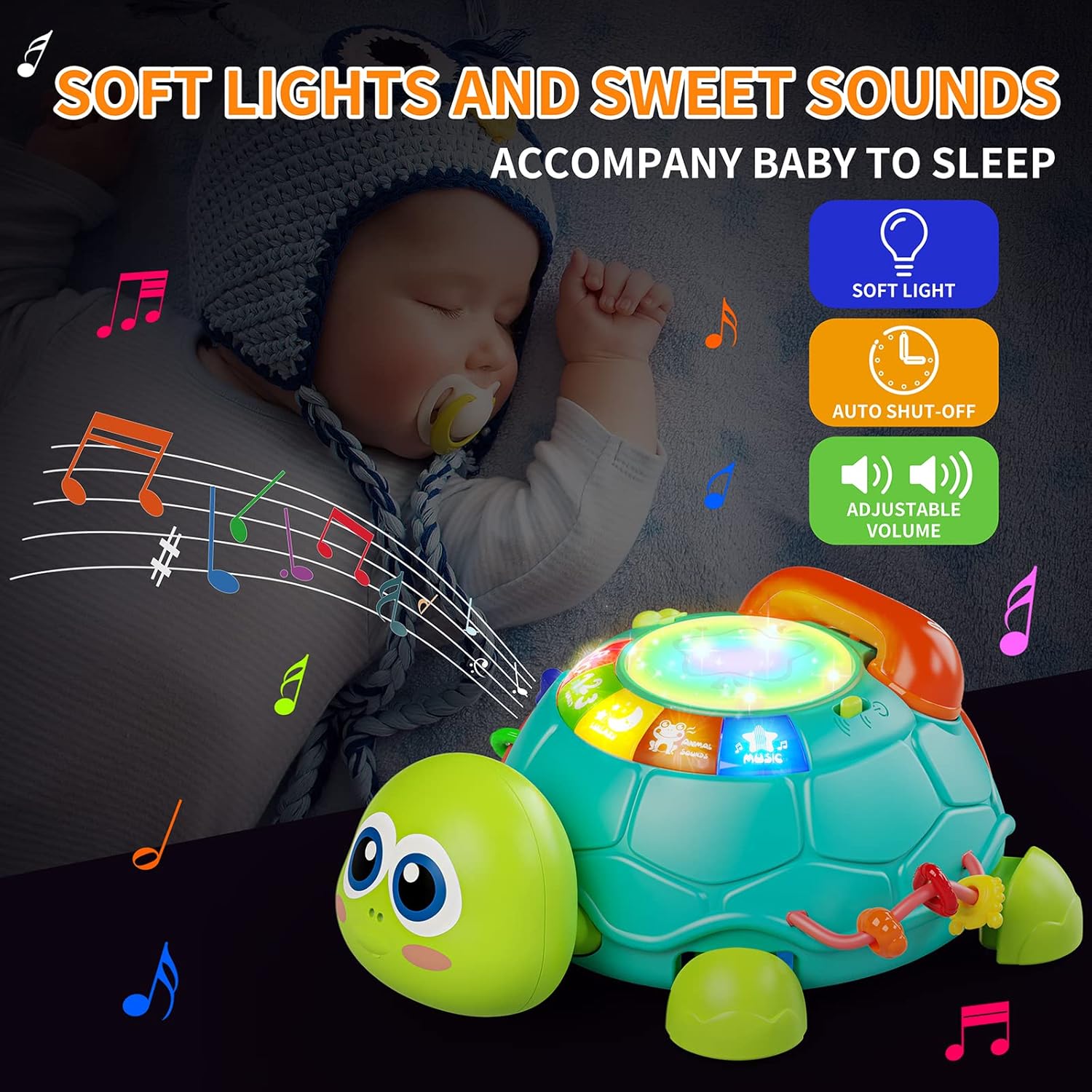 Fidtoy Tortue musicale rampante pour bébés – Jouet d'apprentissage interactif avec lumières et sons pour le temps sur le ventre et le développement précoce