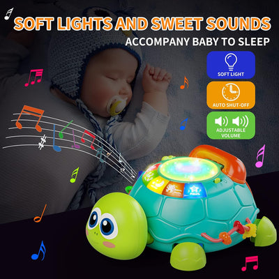 Fidtoy Tortue musicale rampante pour bébés – Jouet d'apprentissage interactif avec lumières et sons pour le temps sur le ventre et le développement précoce