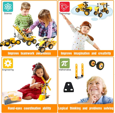 Fidtoy 10-in-1 Construction Vehicle Building Set for Kids STEM Engineering Toy 108 PCS