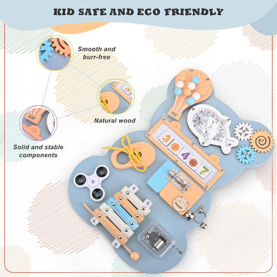 Fidtoy Montessori Busy Board Juguete para Niños Pequeños Tabla de Actividades de Madera con Xilófono Musical Cerraduras Cuentas Juguete de Aprendizaje de Habilidades Motoras Finas Juguete Silencioso de Viaje