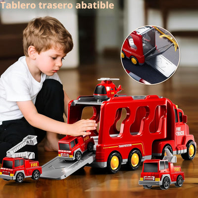 Camion de pompier Fidtoy 5-en-1 avec hélicoptère, échelle, lumières et sons pour enfants
