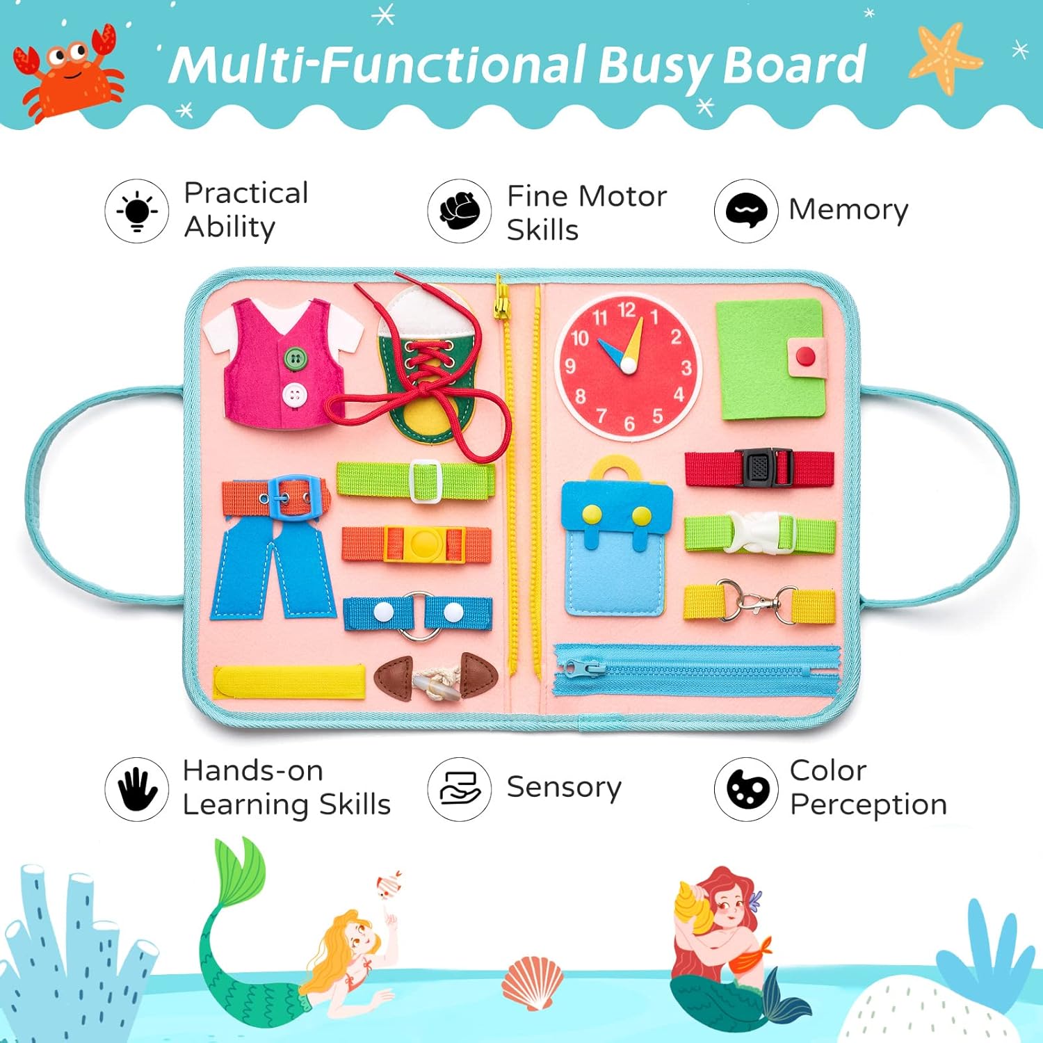 Juguetes sensoriales para niños pequeños de 2 a 4 años, juguetes educativos/Montessori de actividades de viaje para niñas y niños de 2 a 4 años, regalo, sirena