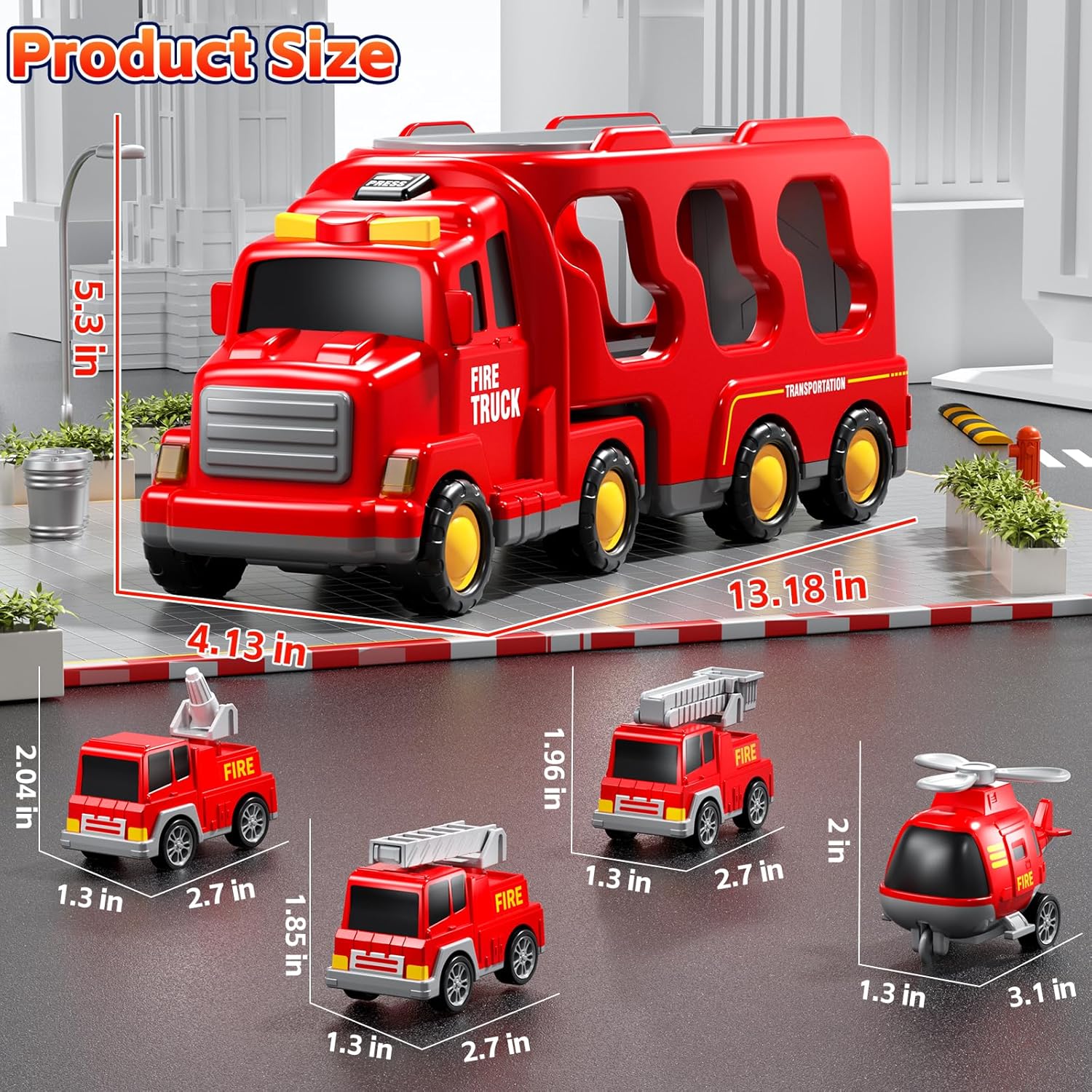 Camion de pompier Fidtoy 5-en-1 avec hélicoptère, échelle, lumières et sons pour enfants