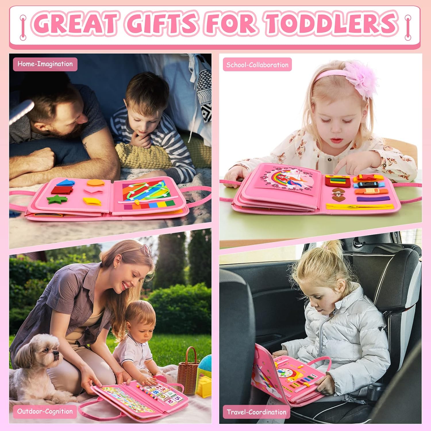 Juguetes Montessori Busy Board para Niños Pequeños de 1 a 4 años, Actividades Educativas Preescolares, Tabla Sensorial para Desarrollar Habilidades Motoras Finas y Básicas de Vestimenta/Juguetes de Viaje para Avión o Coche, Regalo para Niñas y Niños