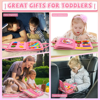 Juguetes Montessori Busy Board para Niños Pequeños de 1 a 4 años, Actividades Educativas Preescolares, Tabla Sensorial para Desarrollar Habilidades Motoras Finas y Básicas de Vestimenta/Juguetes de Viaje para Avión o Coche, Regalo para Niñas y Niños