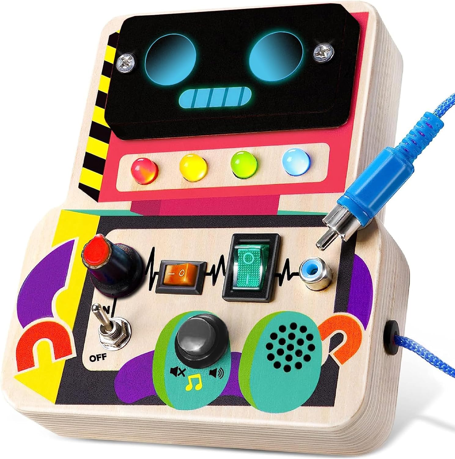TEUVO Montessori Juguetes Robot Busy Board Juguetes para niños pequeños de 1 2 3 4 5 6 años, Juguetes educativos sensoriales con interruptor de luz para viajar, Regalos para niños y niñas en Navidad, Cumpleaños y Días Festivos