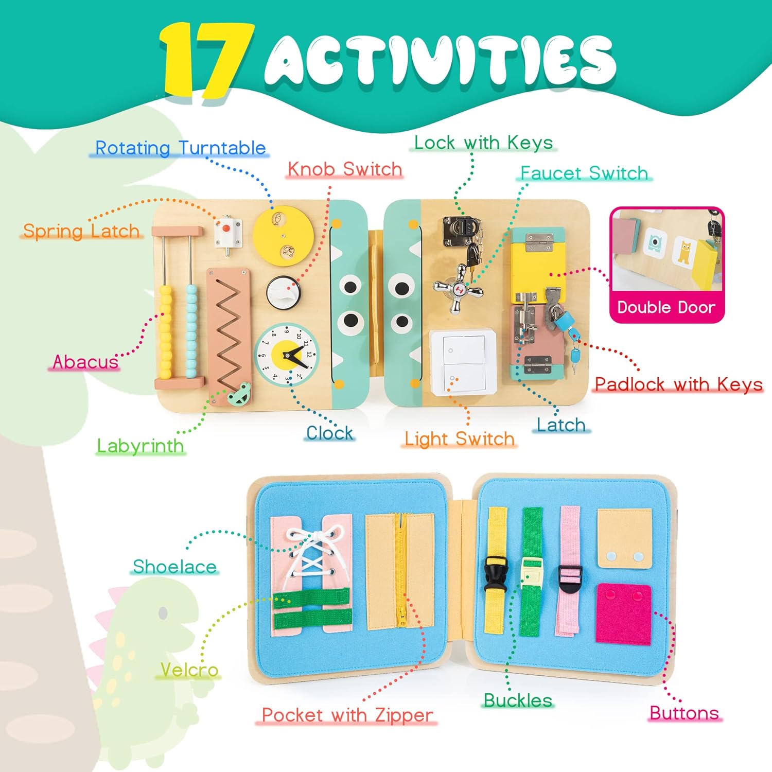 Fidtoy 17 en 1: Tablero multisensorial y didáctico para niños pequeños