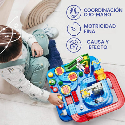 Fidtoy 2-in-1 Adventure Car Track Toy for Kids – Multi-Level City Rescue Track Set with 3 Mini Cars, 6 Control Buttons, 8 Challenges, and Manual Racing Play