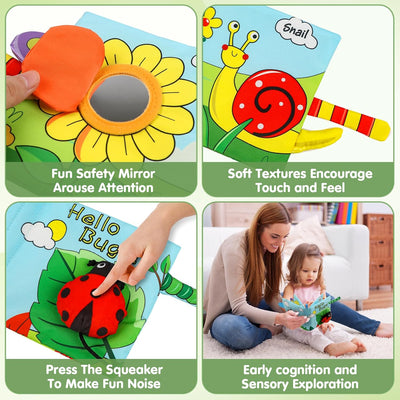 Fidtoy Baby Crinkle Cloth Book for Newborns – Montessori Sensory Fabric Activity Book for Babies 0-12 Months