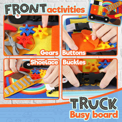 Tabla ocupada para niños pequeños de 1 a 3 o 2 a 4 años, juguete educativo Montessori, habilidades básicas para la vida y actividad motriz fina para niños, aprender a vestir juguete sensorial como avión o juego de viaje en coche