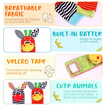 Fidtoy Hochet pour poignet et pied de bébé – Chaussettes et hochets de poignet sensoriels pour nouveau-né de 0 à 12 mois