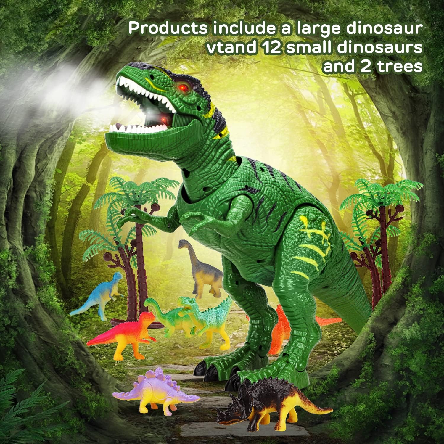 Juguete de dinosaurio T-Rex con control remoto Fidtoy y pulverizador de niebla para niños