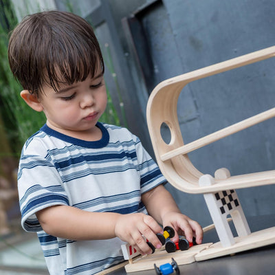 Fidtoy Coche de juguete de madera con rampa para niños - Juguete de aprendizaje interactivo