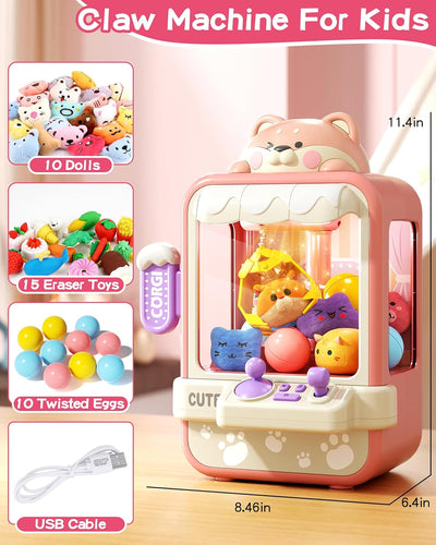 Fidtoy Surprise Catcher Claw Machine for Kids | Mini Plastic Arcade Prize Grabber Toy, 35 Random Toys, 360° Adjustable Claw, Music Sound, 60-Second Challenge, Hand-Eye Coordination Game Age 3+