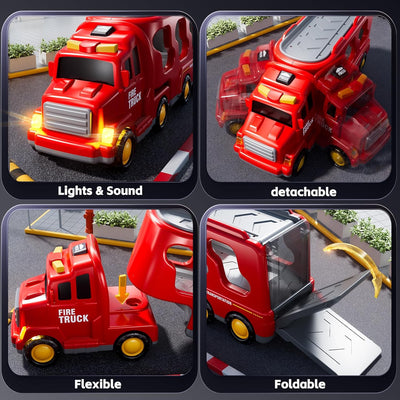 Camion de pompier Fidtoy 5-en-1 avec hélicoptère, échelle, lumières et sons pour enfants