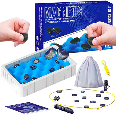 Fidtoy Magnetic Effect Chess Stone Family Board Game, Magnetic Stone Strategy Game with Sponge Board, Game Rope and Storage Bag, Family Logic Board Game Ages 3+