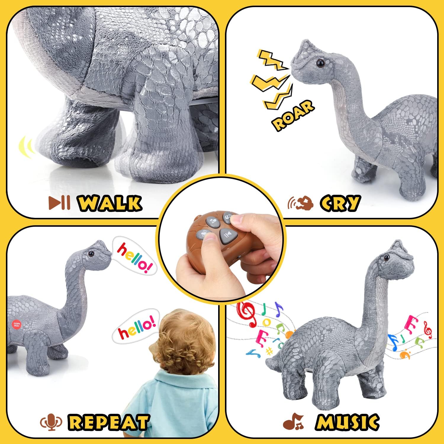 Fidtoy Plush Remote Control Dinosaur Toy with Talkback and Music