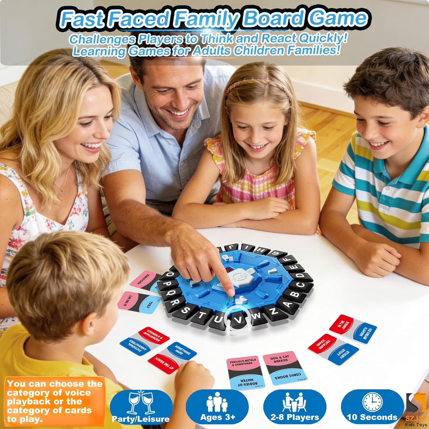 Jeu de société de mots rapide Fidtoy pour enfants et adultes, jeu de lettres de catégorie de 10 secondes avec minuteur LCD, jeu de fête de vocabulaire familial pour 2 à 8 joueurs