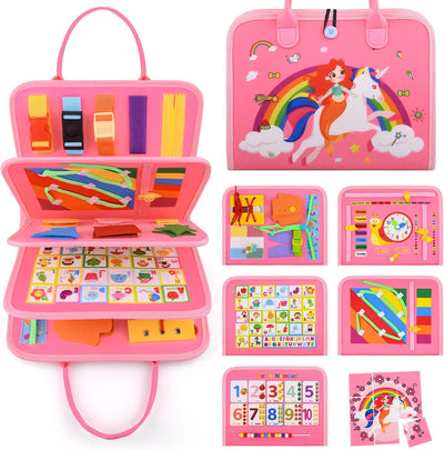 Juguetes Montessori Busy Board para Niños Pequeños de 1 a 4 años, Actividades Educativas Preescolares, Tabla Sensorial para Desarrollar Habilidades Motoras Finas y Básicas de Vestimenta/Juguetes de Viaje para Avión o Coche, Regalo para Niñas y Niños
