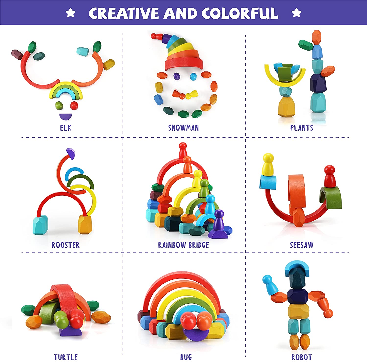 Fidtoy Wooden Rainbow Stacking Toy Set for Babies and Toddlers