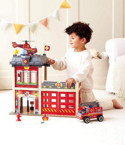 Fidtoy Caserne de Pompiers en Bois pour Enfants avec Lumières et Sons