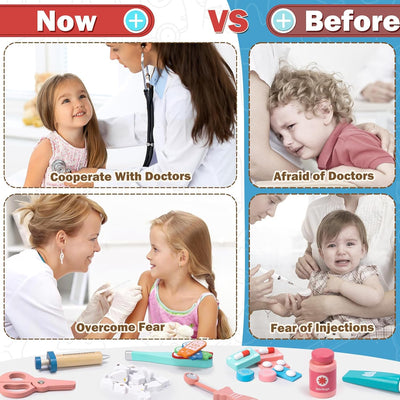 Fidtoy Mallette de docteur en bois 18 pièces, jouet médical pour jeu d'imitation